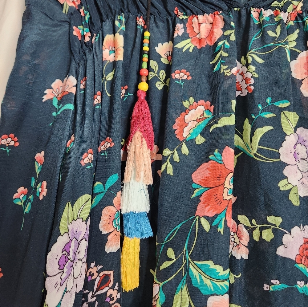 Johnny Was Harley Floral Boho Chic Long Sleeve Top Colorful Tassels Sz XS - Picture 3 of 8